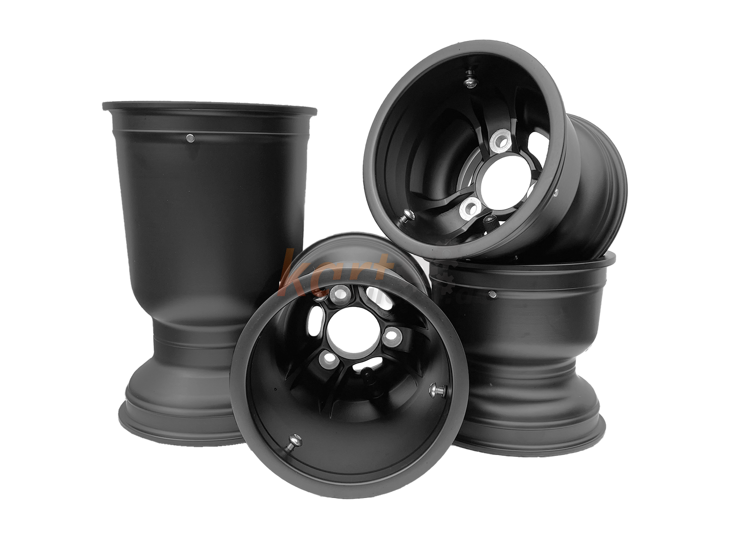 Schwarze Magnesium Kart-Felgen mit einer Größe von 130mm/210mm und den passenden Felgensicherungsschrauben (Trockenreifen/ Trockenfelgen)