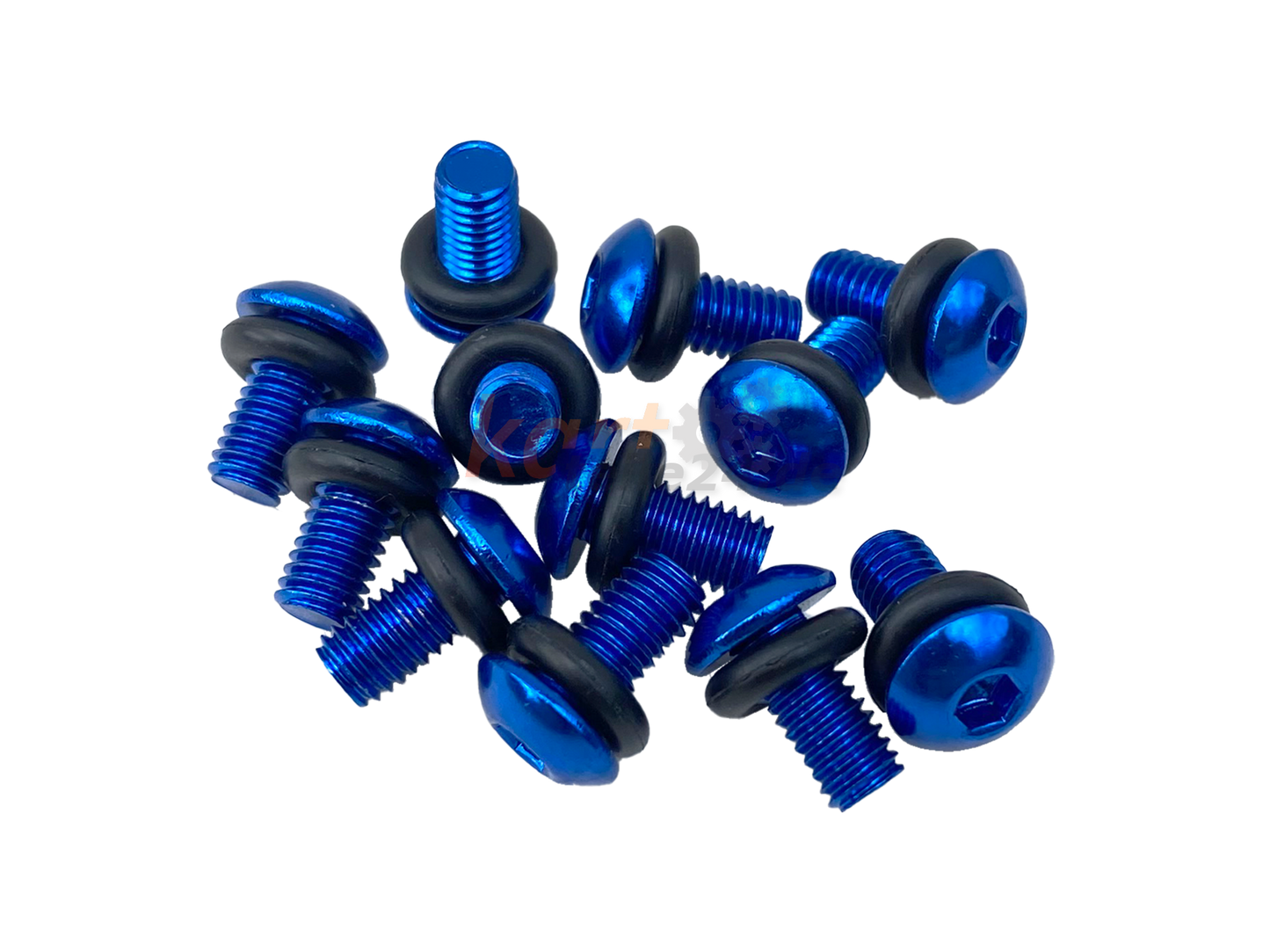 Blaue Felgensicherungsschrauben mit O-Ring (Größe: M5) zur Befestigung in Magnesium- oder Aluminium Kartfelgen