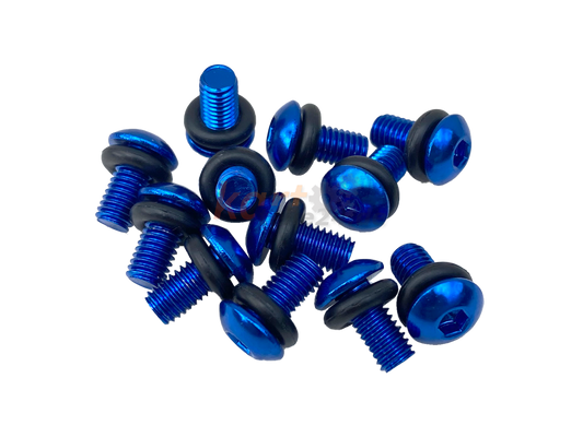 Blaue Felgensicherungsschrauben mit O-Ring (Größe: M5) zur Befestigung in Magnesium- oder Aluminium Kartfelgen