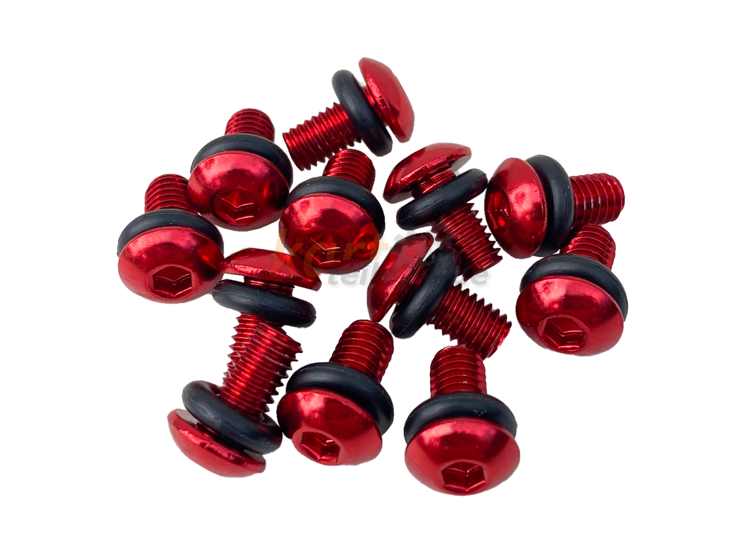 Rote Felgensicherungsschrauben mit O-Ring (Größe: M5) zur Befestigung in Magnesium- oder Aluminium Kartfelgen