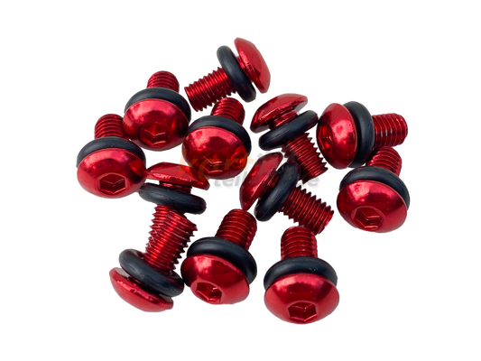 Rote Felgensicherungsschrauben mit O-Ring (Größe: M5) zur Befestigung in Magnesium- oder Aluminium Kartfelgen