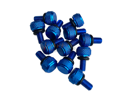 Blaue Felgensicherungsschrauben mit O-Ring (Größe: M5) zur Befestigung in Magnesium- oder Aluminium Kartfelgen