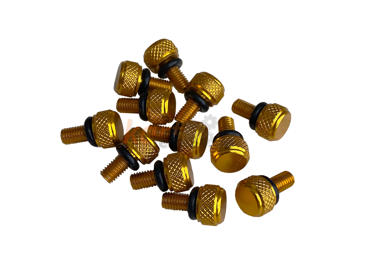Goldene Felgensicherungsschrauben mit O-Ring (Größe: M5) zur Befestigung in Magnesium- oder Aluminium Kartfelgen