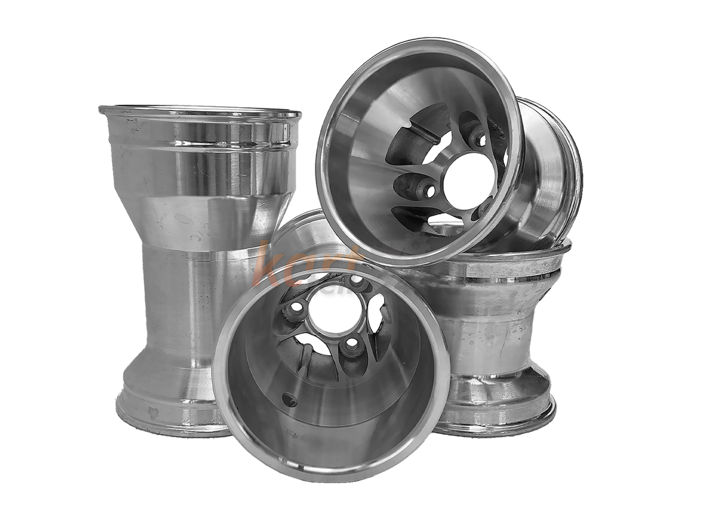 Aluminium Kart-Felgensatz mit einem Lochkreis von 58mm in den Vorderradfelgen und 210mm Hinterradfelgen (Trockenreifen/ Trockenfelgen)