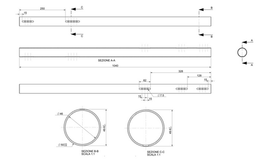 Hinterachse 50 x 1040mm - Farbe: Schwarz (brüniert) / Weich, Mittel, Hart